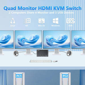 <strong>KVM</strong> <strong>Switch</strong> for 4 Monitors and 4 Computers for HDMI 4k 60Hz USB 3.0 &amp; 3.5mm Audio Supports Windows/Mac/Linux in Stock - Product Image 6
