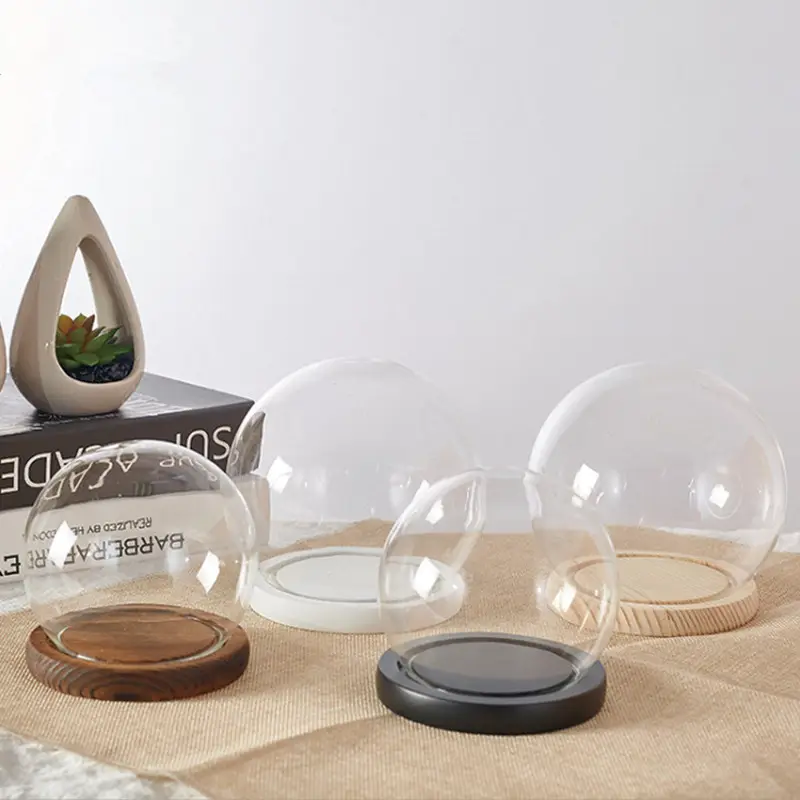 Domos de cristal de bola redonda con base de exhibición, contenedor decorativo de tarros, cúpula de cristal para velas, venta al por mayor
