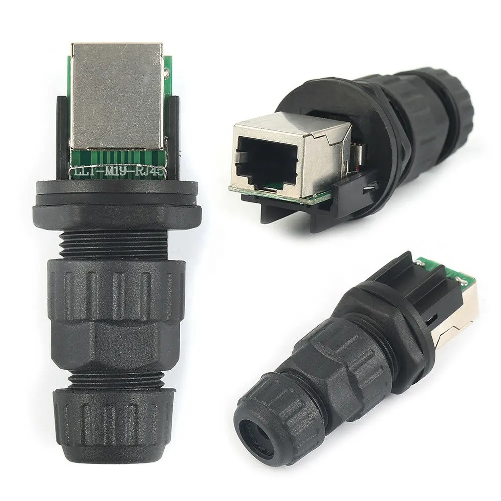 M19 IP68 RJ45 Conector Ethernet 8Pin Panel Mount Masculino Feminino À Prova D' Água para Uso Industrial CAT6 5e Ethernet LAN Rede