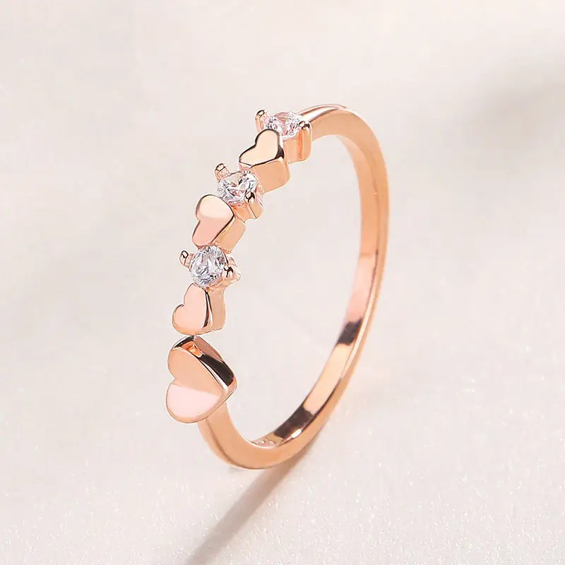 925 Sterling Silver Trendy Color Cubic Zirconia Heart Shape Silver Rings bijoux pour femmes