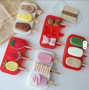 3 lỗ kem Silicone khuôn thực phẩm lớp BPA miễn phí nhiều hình dạng bền DIY Popsicle Lolly Kem khuôn + nắp + Gậy - Product Image 1