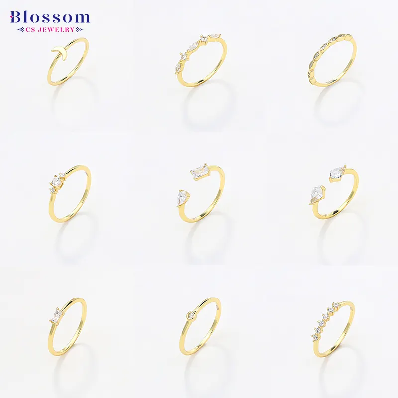 Blossom CS Jewelry Explosive New Products Joyería para mujer Anillos de circón 18K Chapado en oro 925 Anillos casuales de plata esterlina para damas