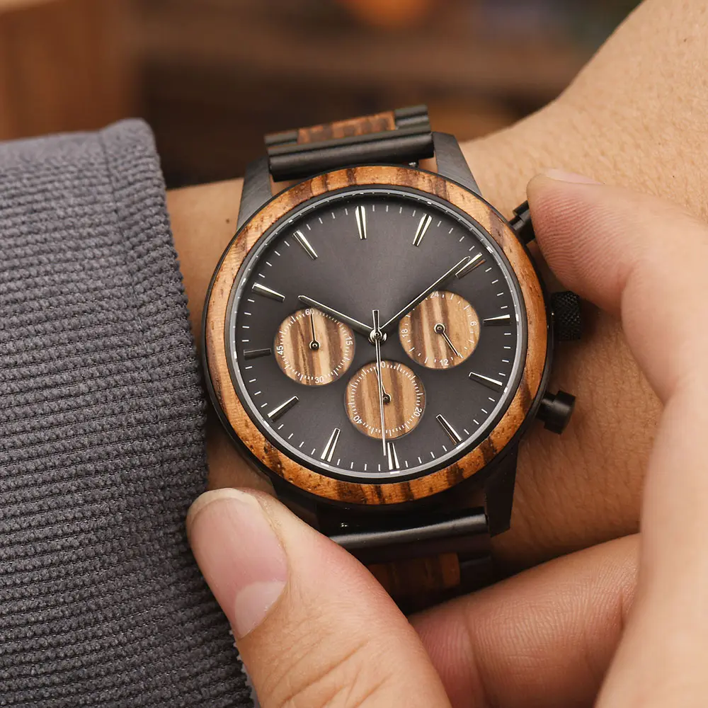 SEIKO-reloj analógico de acero inoxidable para hombre, accesorio de pulsera de cuarzo resistente al agua 3ATM con movimiento clásico, complemento masculino de negocios de madera combinado