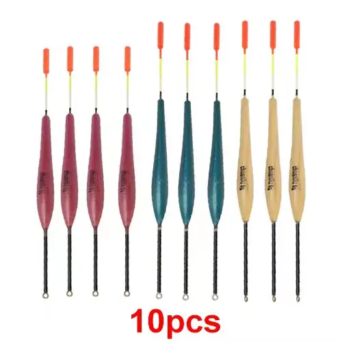 10 unids/pack tres colores impermeable a prueba de oxidación boya Vertical flotadores de pesca con anillo de acero inoxidable