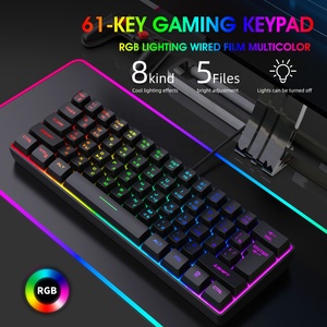 Teclado de ordenador con efecto luminoso RGB con cable de 61 teclas rusas 2025 con interruptores azules compatibles con USB y USB tipo C para juegos - Product Image 3