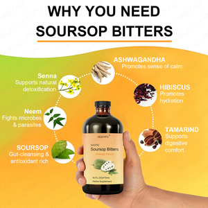 OEM Sour Sop Bitters Líquido com Folhas de Sopola Venda Quente Imune Boost Herbal Blend com Semente Preta Moringa Antioxidante Eficaz - Product Image 4