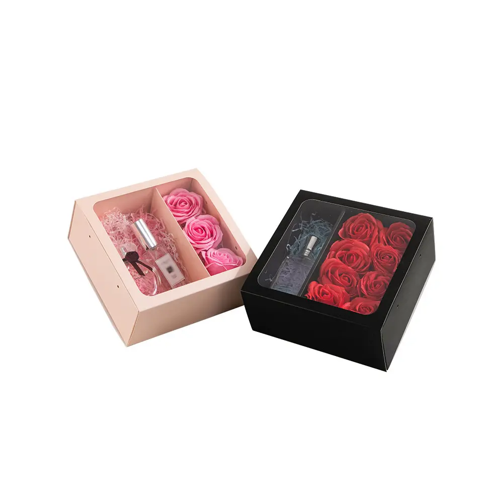 Ustmized-Caja de regalo de lujo con flores, caja transparente con ventana