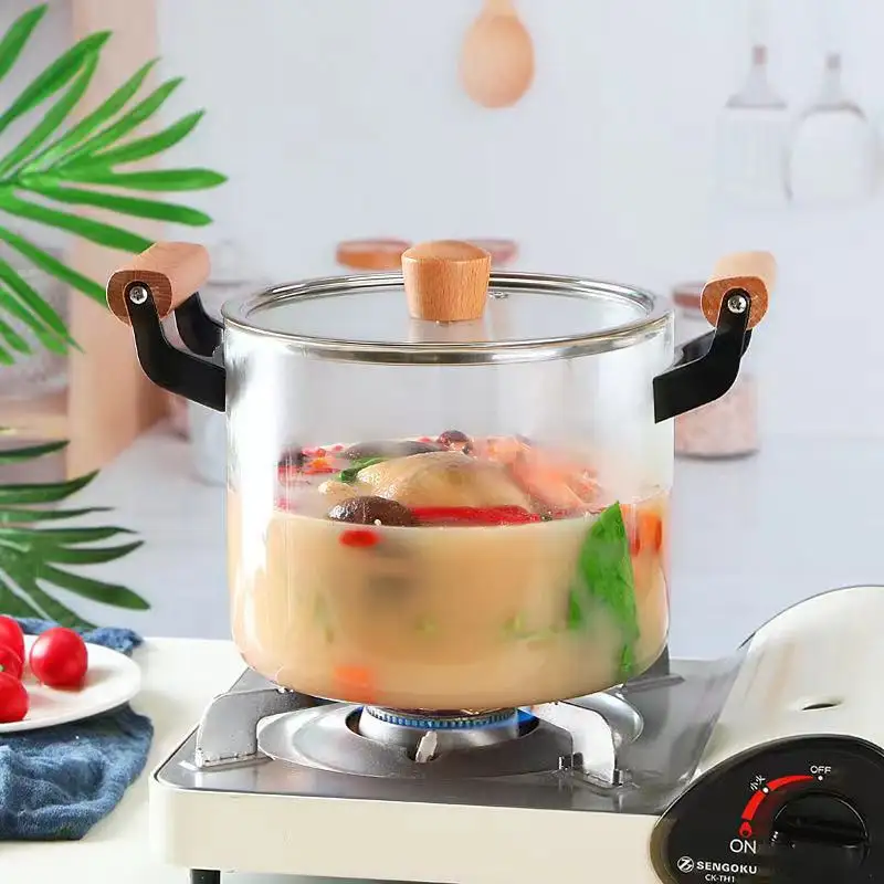 Термостойкий Стеклянный Горшок для приготовления пищи, прозрачный набор посуды из боросиликата для микроволновой печи