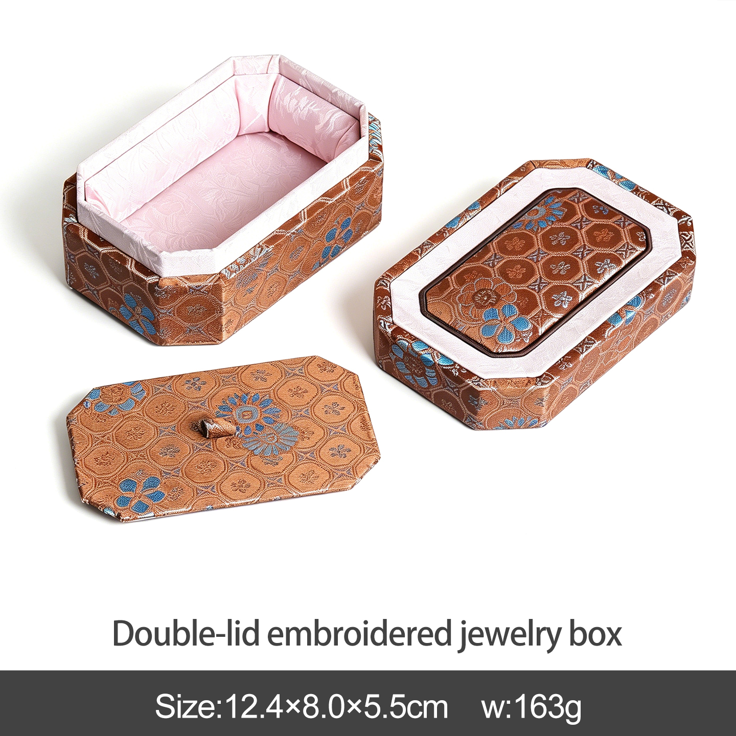 Boîte rectangulaire octogonale marron avec couvercle
