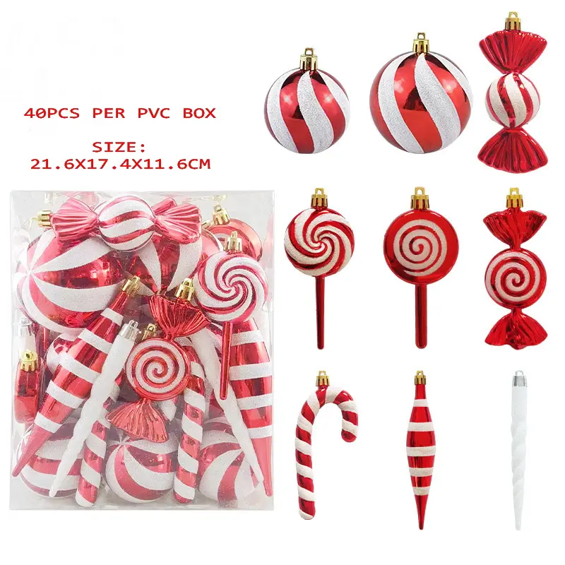 XMAS canne di caramella Set di plastica Glitter rosso bianco albero di natale decorazioni appese per feste bomboniere