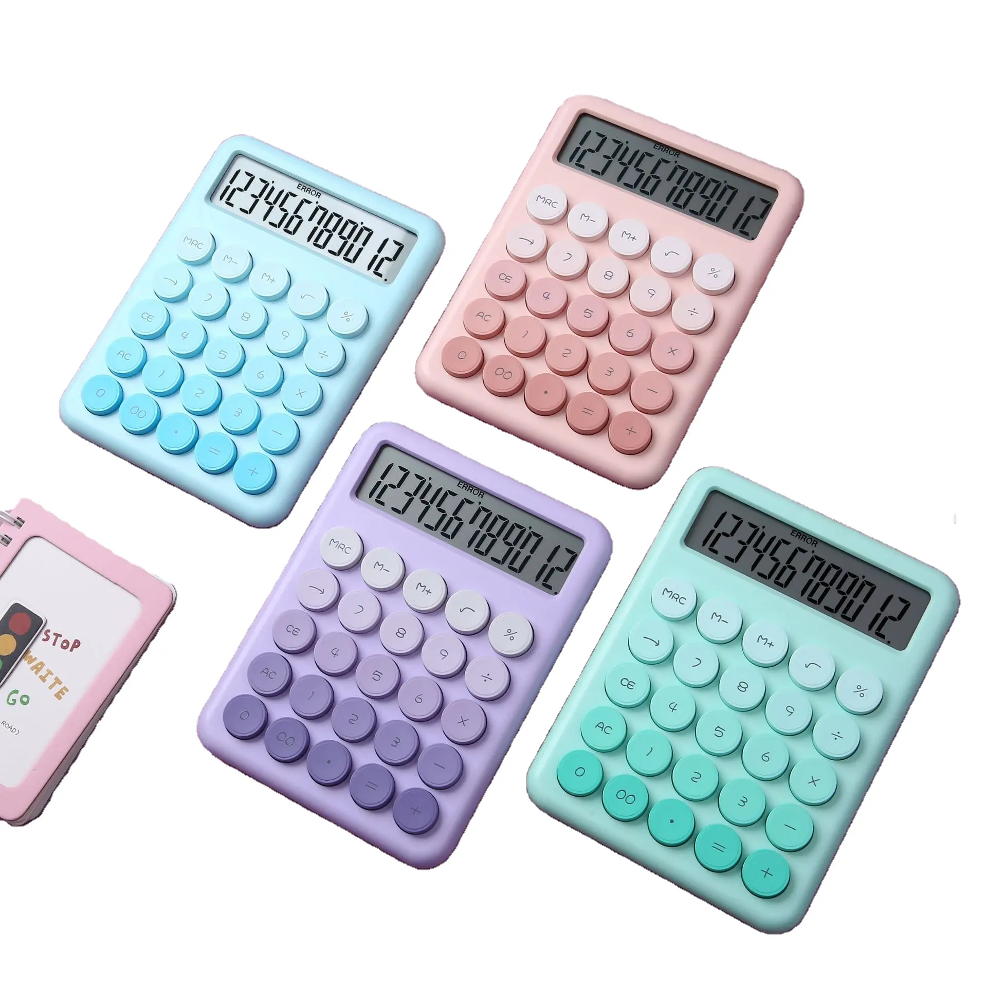 Cute Colorful Candy Portable Desk Calculator Typewriter-Inspired Mechanical Key Large Screen Round Button
