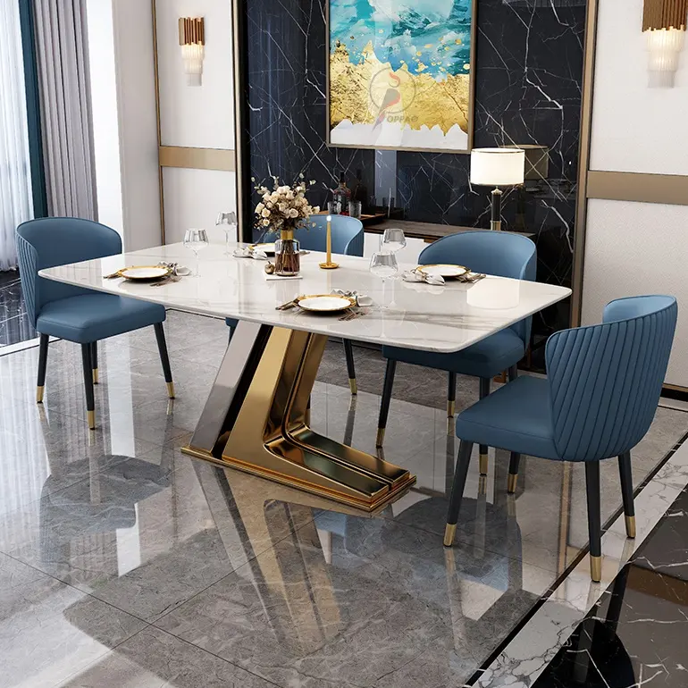 Мраморная прямоугольная рама из нержавеющей стали, кухонный стол, обеденный стол со стулом для квартир и вилл, Лидер продаж, панель, столы
