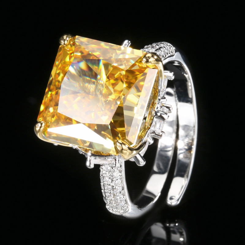 Anillo de diamante amarillo talla Flor de Hielo de tamaño abierto