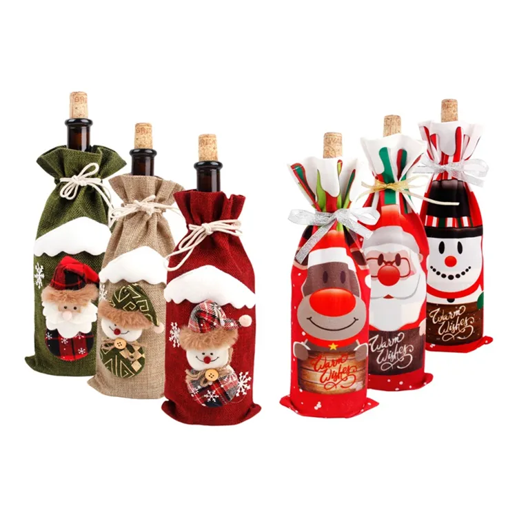 FengRise-decoraciones navideñas para el hogar, cubierta de botella de vino de Papá Noel, medias de muñeco de nieve, soportes de regalo, decoración de Navidad, Año Nuevo