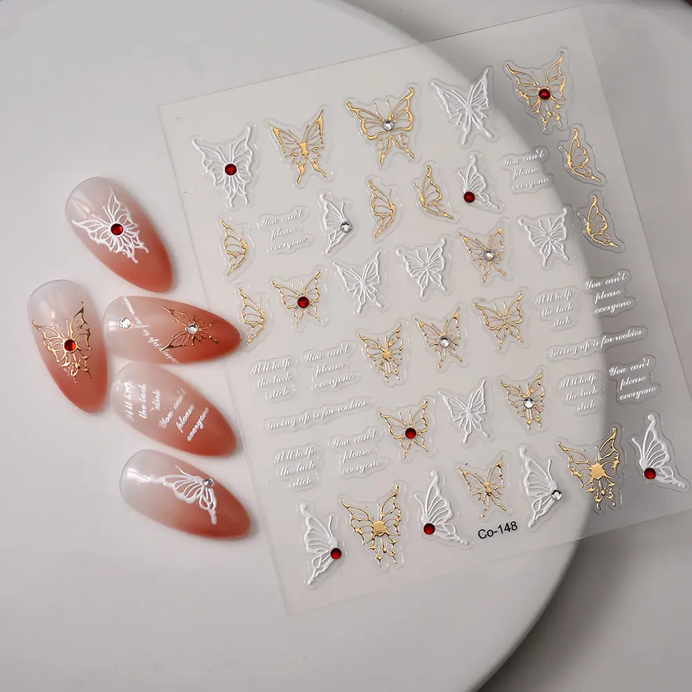Curseur papillon pour ongles 3D métal or adhésif autocollant pour ongles Nail Art déco décalcomanie