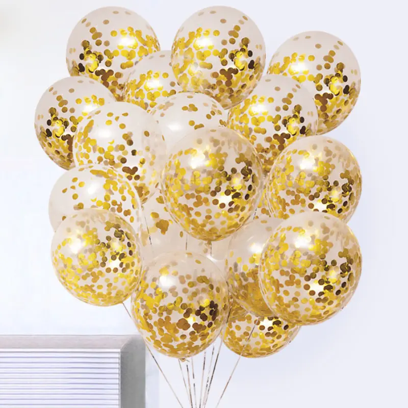 Ballon à paillettes pour cérémonie, décoration de mariage, pour fête d'anniversaire, 12 pouces, confettis en Latex, bleu, or et argent, Transparent