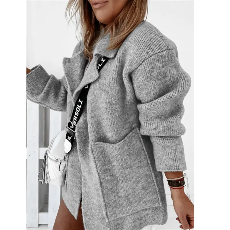 Nuovo Design stile caldo colletto grande tasca ampia maglia larga Cardigan maglione donna cappotto 10 colori