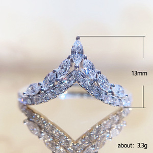 时尚v形微型镶嵌锆石戒指女公主订婚承诺戒指 - Product Image 6