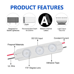 Işık kutusu 3leds 1.5w 150lm/w DC12V Lens kanal mektup ışık için 170 derece arka Led tabela modülü - Product Image 5