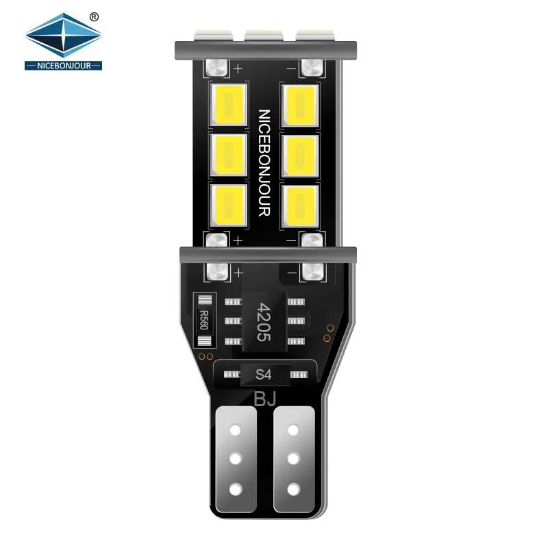 Sistema de iluminación automática para coche, luces Led de marcha atrás W16W, 2835, 15SMD, Bombilla de freno T15, 921, 912, blanco