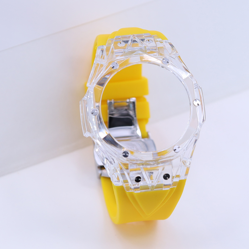 Transparent case yellow strap