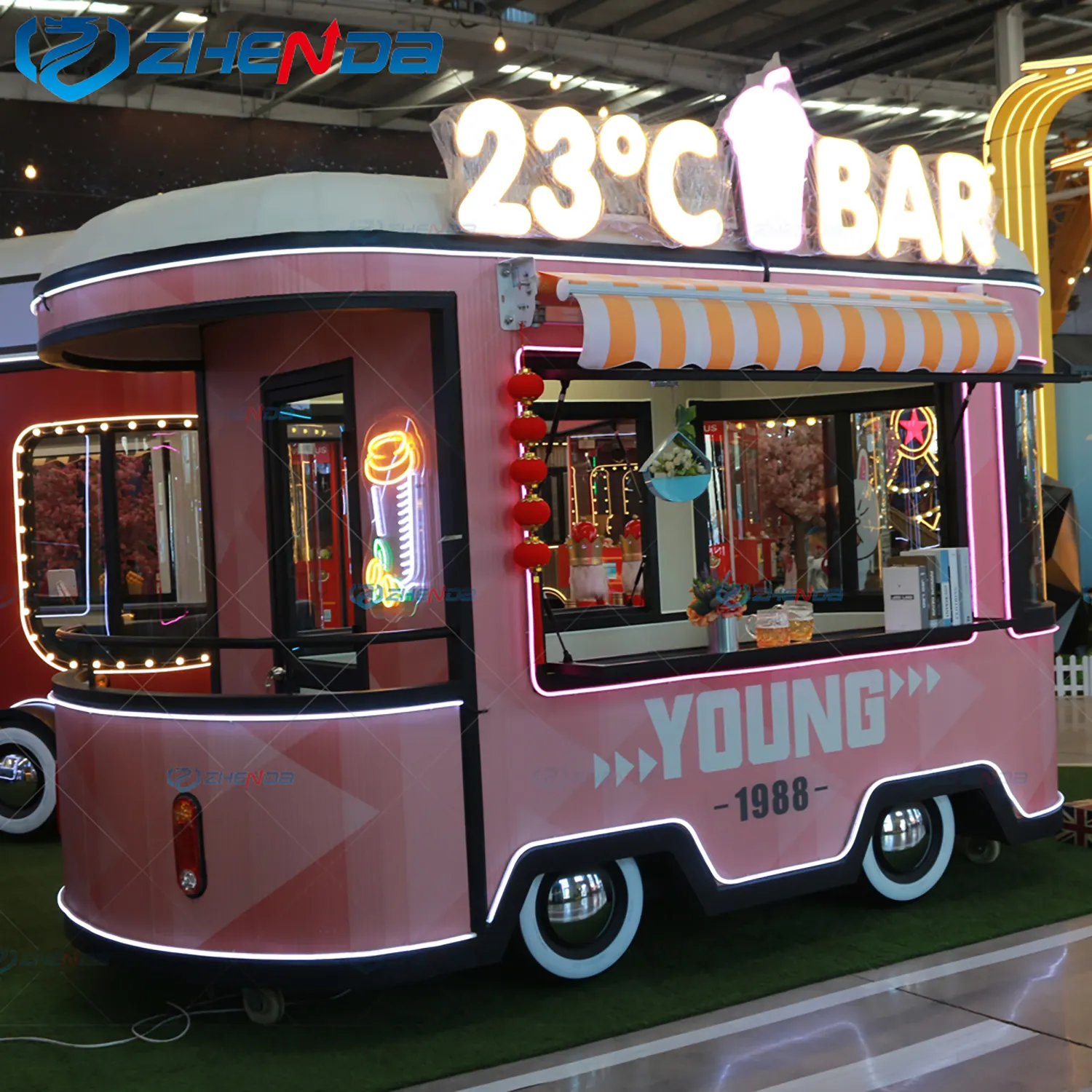 CE Aprovado Popular Rosa Food Cart/Snack Vending Mobile Food Cart/Ice Cream Trailer nas Rodas