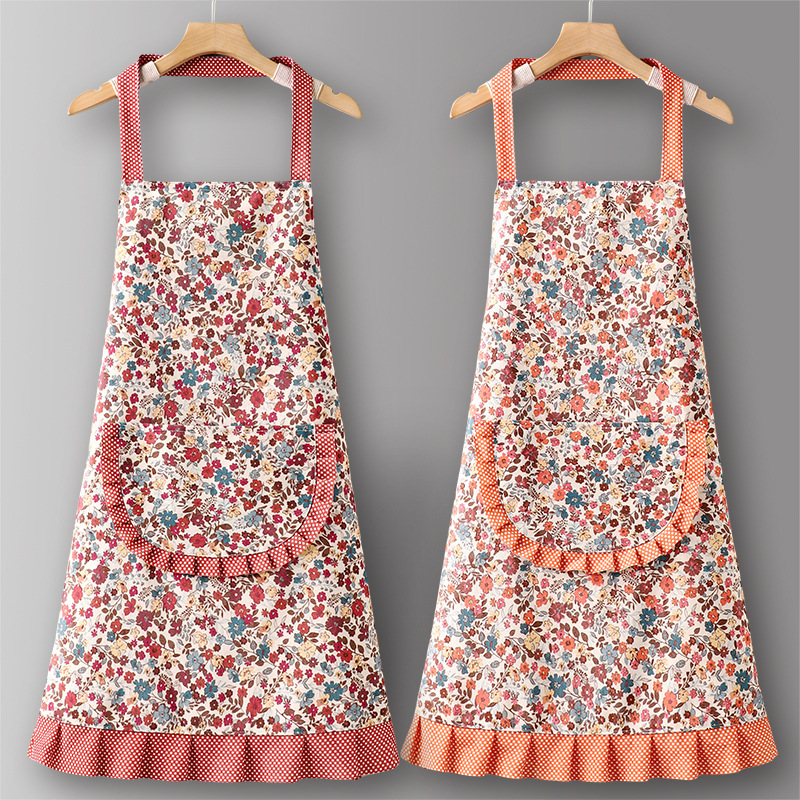 LZ650 Halter floral de algodón slub Naranja+Rojo