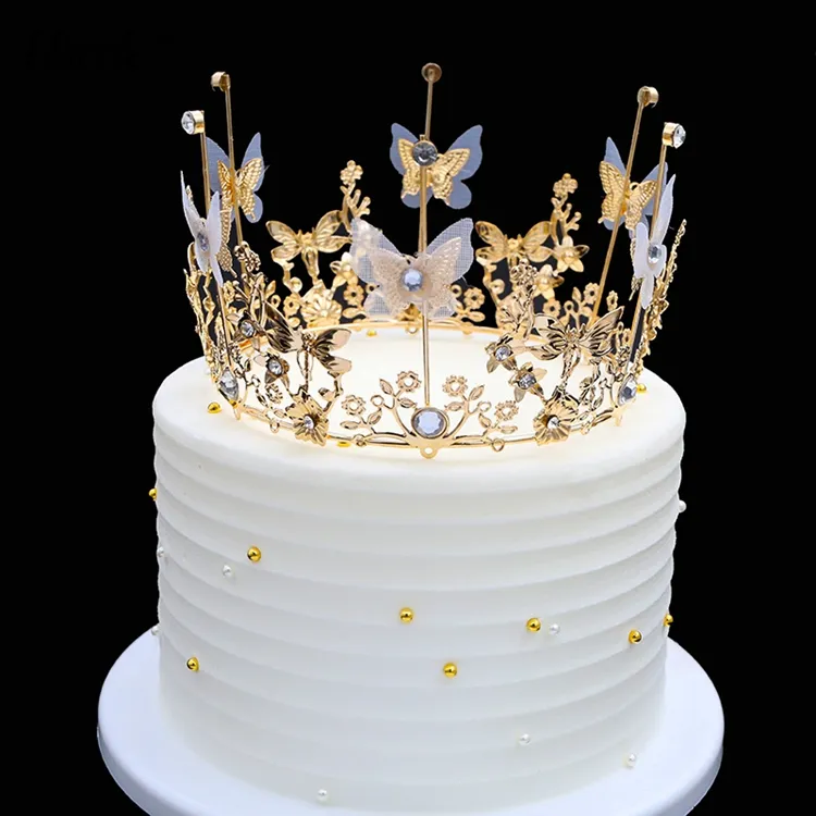 อุปกรณ์งานวันเกิดมงกุฎสีทองสำหรับงานเลี้ยง,ของตกแต่งหน้าเค้กประดับเพชรเทียมคริสตัลราชินีสำหรับตกแต่งเค้กสไตล์วินเทจปี PQ87