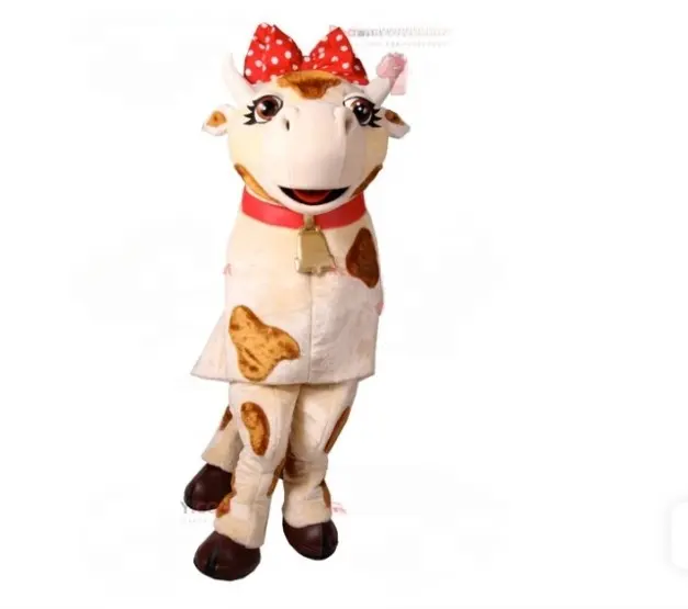 Funtoys Vaca Com Um Node De Polka Dot Vermelho Mascote Traje para Animal Adulto Dos Desenhos Animados Festa De Carnaval