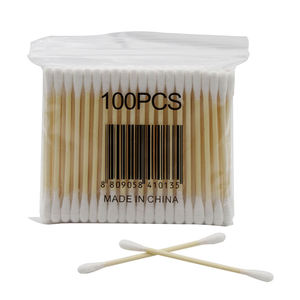 100pcs כותנה ניצן חד פעמי כפול ראש טיפ במבוק עץ מקל כותנה טושי עם מחיר נמוך יותר