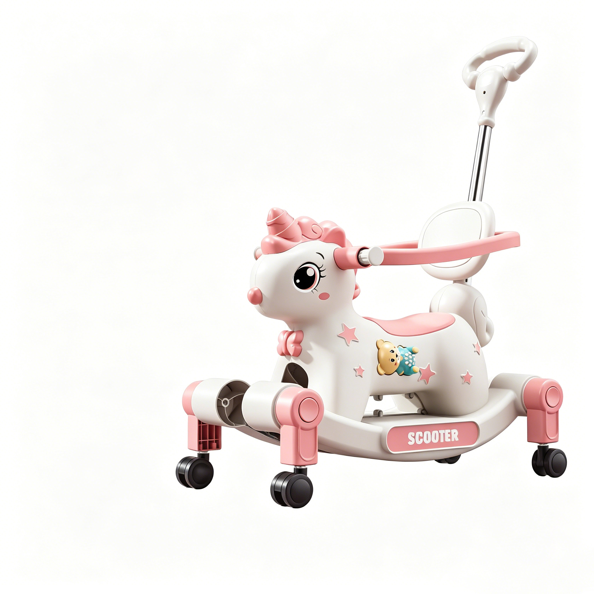Grand coffret cadeau rose 3-en-1 coulissant+tige poussoir+cheval à bascule