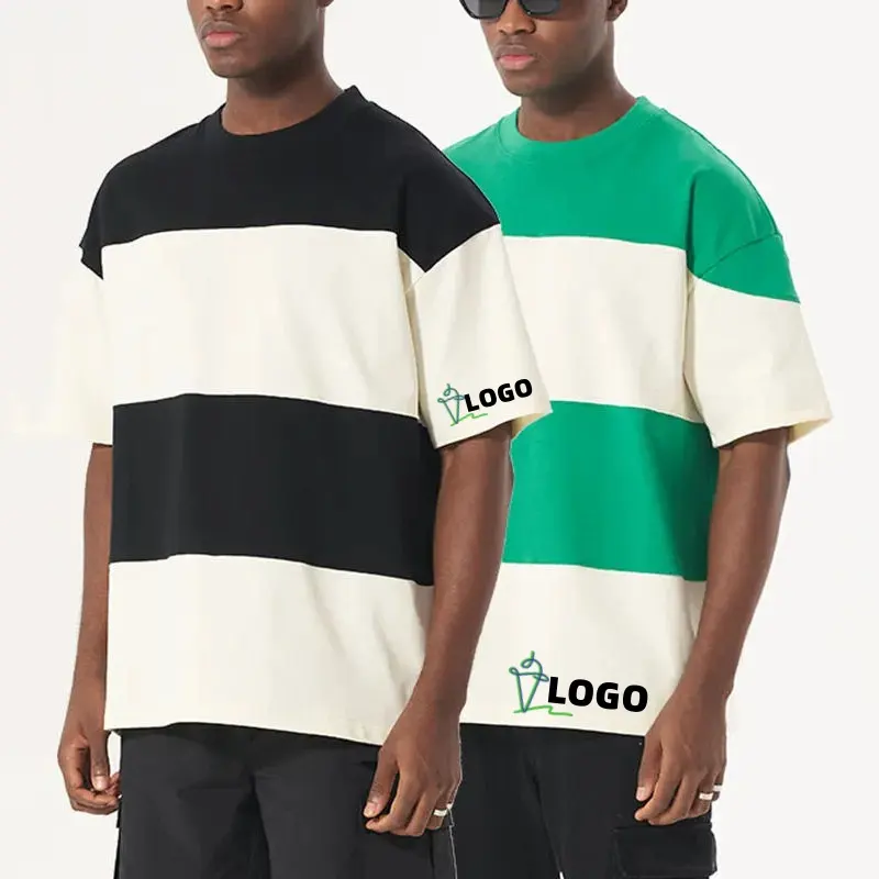 T-Shirt a righe con stampa con colori pesanti personalizzati con Logo del tuo marchio 100% T-Shirt da uomo in bianco in cotone T-Shirt Casual