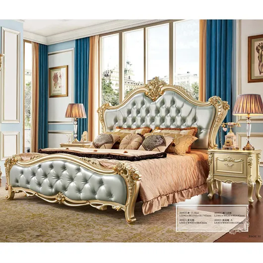 Ensemble de meubles de chambre à coucher, chemise de nuit et commode, Design doré, Style Royal Unique, lit King Size pour enfants, meubles de maison en bois d'italie