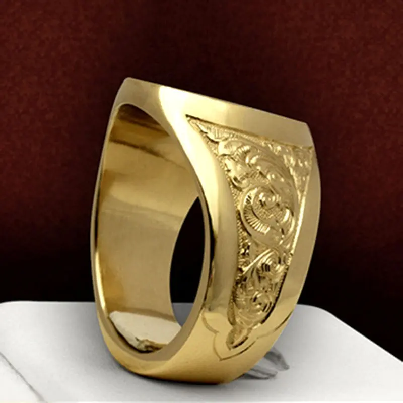 Custom Design Jewelry Crown And Lion Engraved Copper Alloy Signet Ring