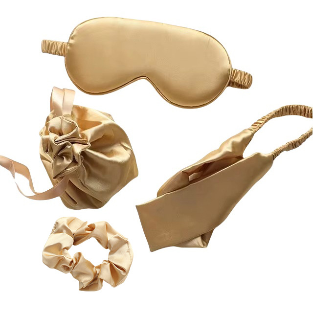 Ensemble 4 pièces - Sac de rangement jaune abricot - Élastique à cheveux - Anneau pour cheveux