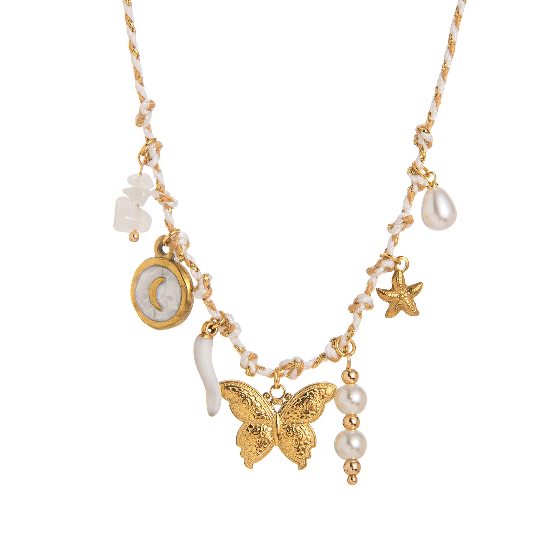 Collar de cuerda blanca con mariposa.