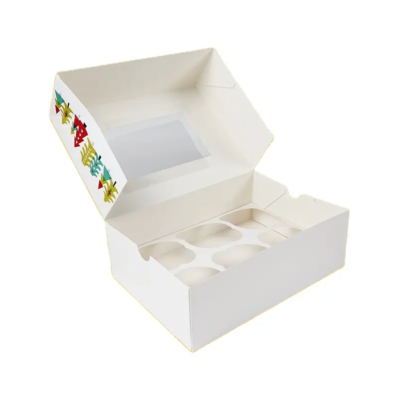 Umwelt freundliche Luxus-Geschenk-Kuchen-Box 6 Gitter-Box Mousse Cupcake-Papier-Verpackungs box mit Fenster