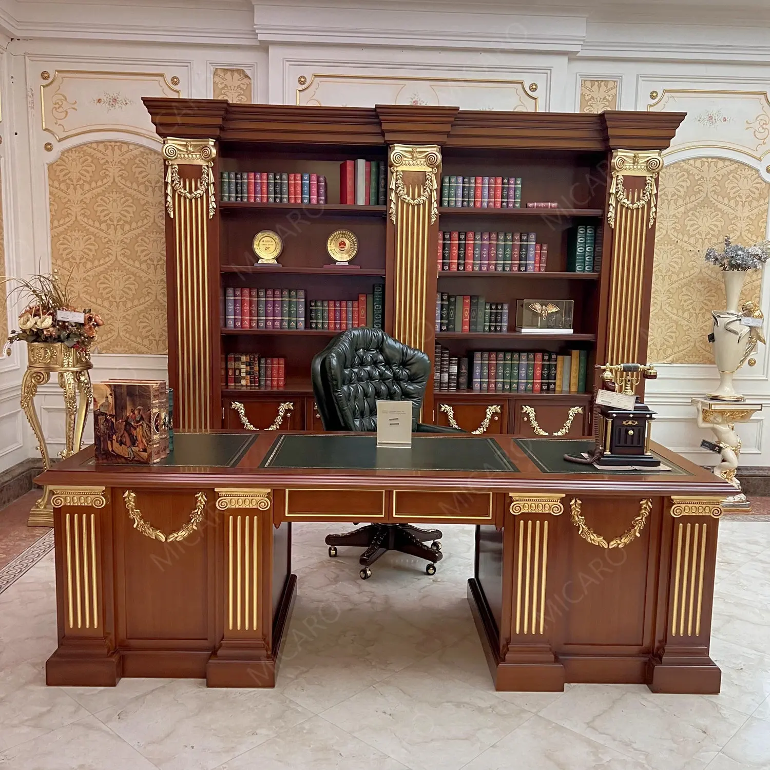 Luxus klassische antike Massivholz Home Executive Schreibtisch und Stuhl Büromöbel