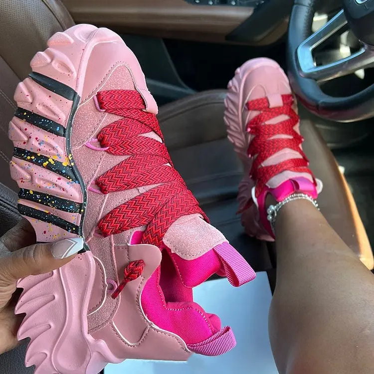 2024 hợp thời trang zapatos de mujer Lady nữ PU CHA giản dị Jumbo ren lên nền tảng Sneakers Chunky đi bộ phong cách giày cho phụ nữ