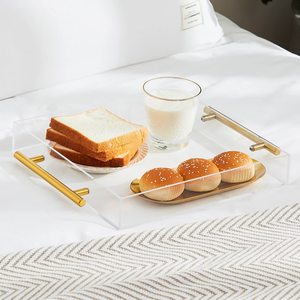 定制透明丙烯酸Lucite服务托盘，带金属金或切割手柄 - Product Image 3