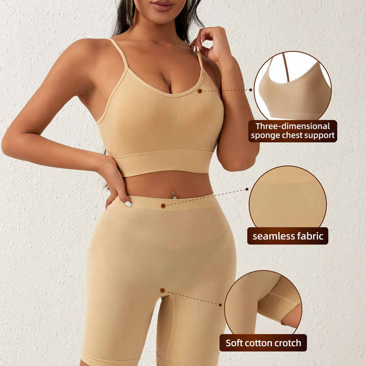 Custom Bra & Brief Set 8807+8809CK#Wholesale Breathable High Elastic Women's Sports Bra And Leggings Seamless Boyshort Sets