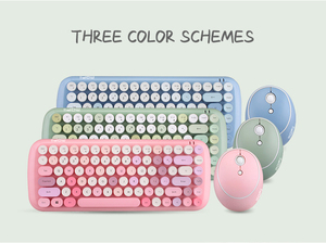 Popular nuevo diseño 84 llaves teclado inalámbrico Mouse Combos 2,4G inalámbrico ronda Punk Mini teclado y ratón para niña regalo