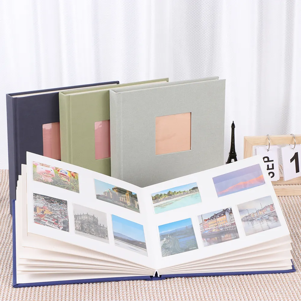 Tecido de linho DIY de alta qualidade 6x4 para janela frontal colorido fecho de livro de álbum de fotos para casamento, bebês e família - atacado