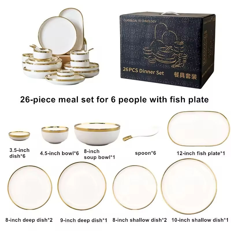 Set de 26 piezas para 6 personas con plato de pescado.