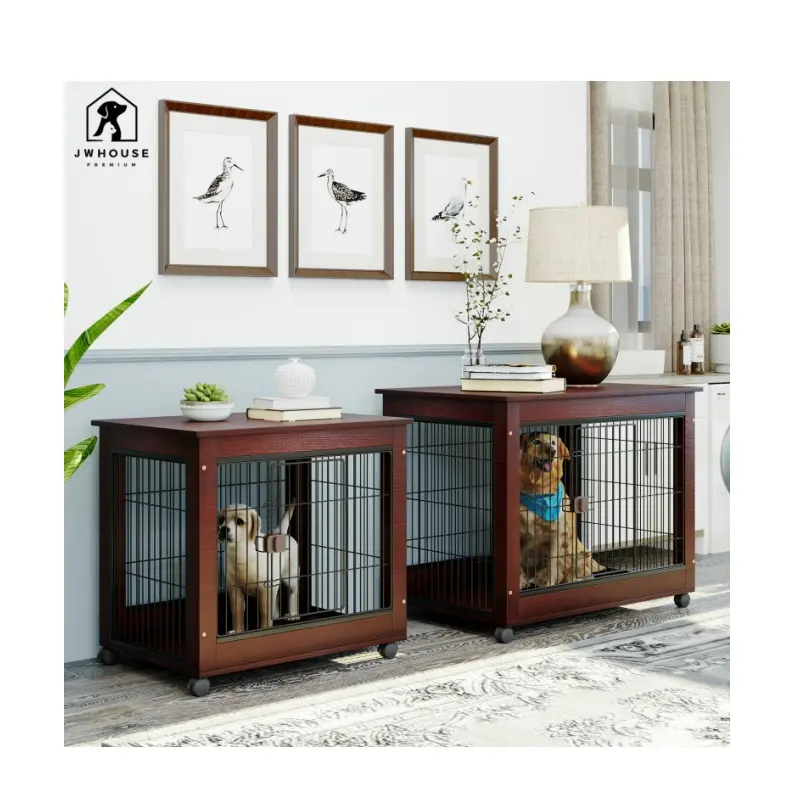 Caixa para cachorro de estimação, mesa com fechadura para uso interno, estilo mobília, para cães médios e grandes