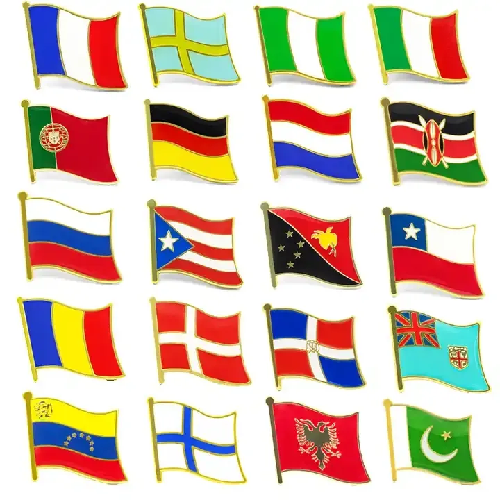 Venta al por mayor de metal personalizado esmalte Pin epoxi Bandera Nacional solapa país insignias