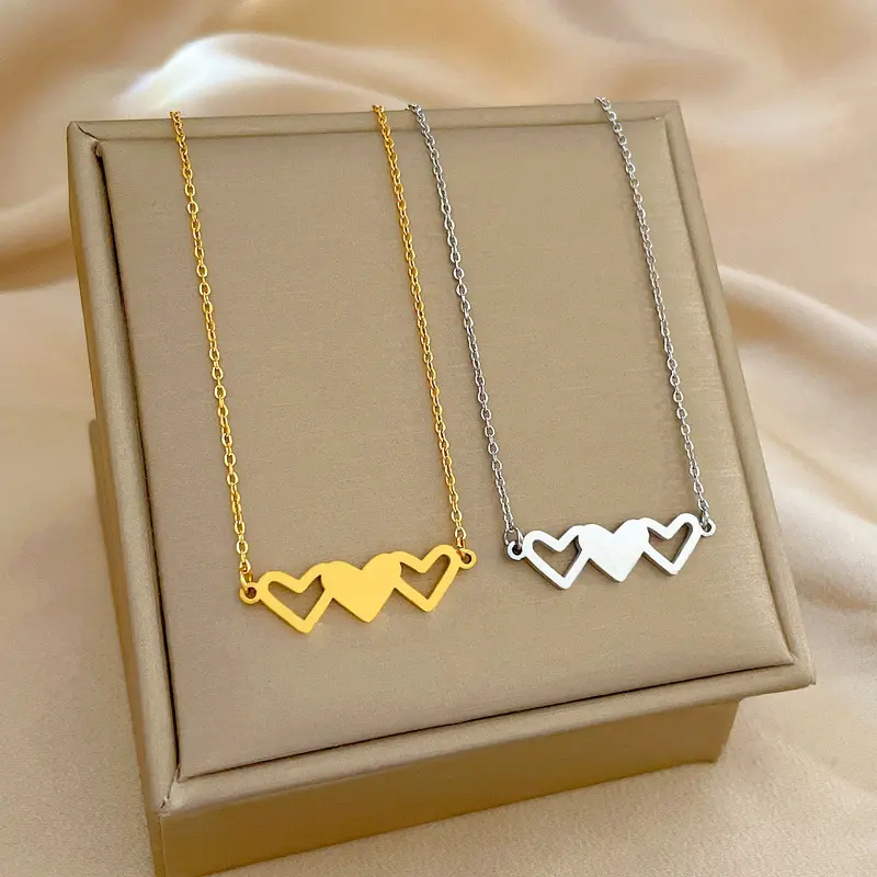 Collar de acero inoxidable de corazón a corazón para el Día de San Valentín 2023, collares con colgante de corazón de amor minimalista INS para mujer