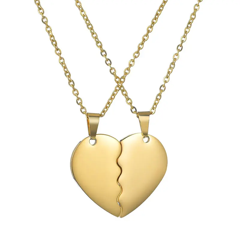 Collar de acero inoxidable con forma de corazón roto, 18k, dorado, joyería, corazón de amor, para el Día de San Valentín