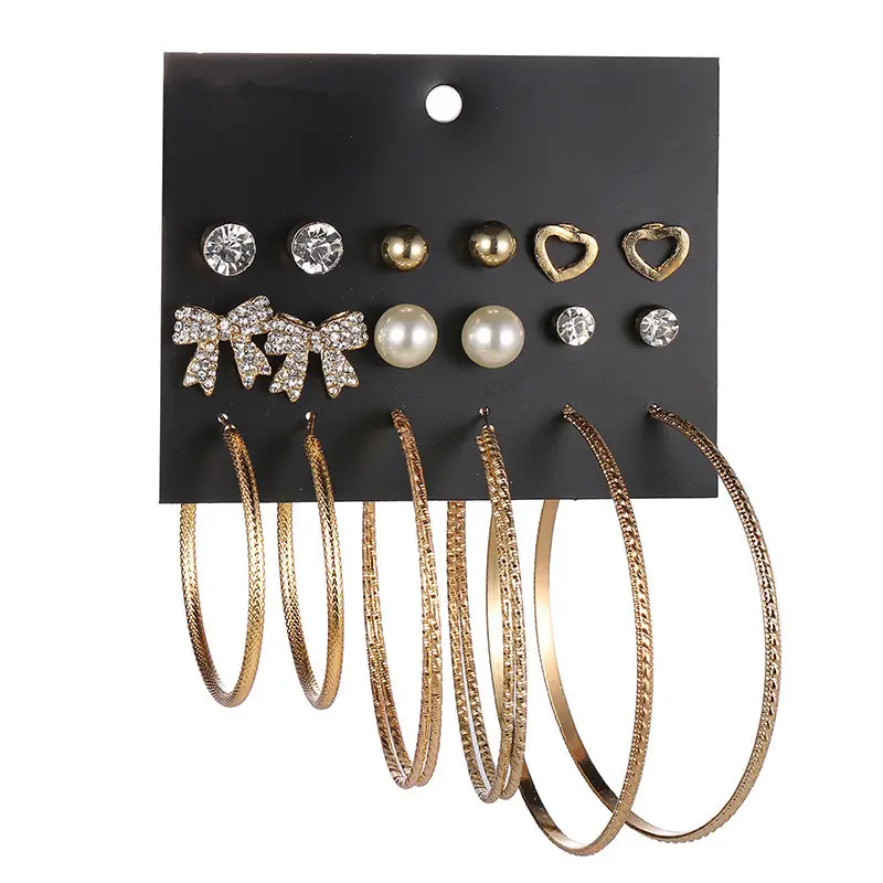 Pendientes de aro de perlas para mujer, 6 pares, joyería popular, gran oferta