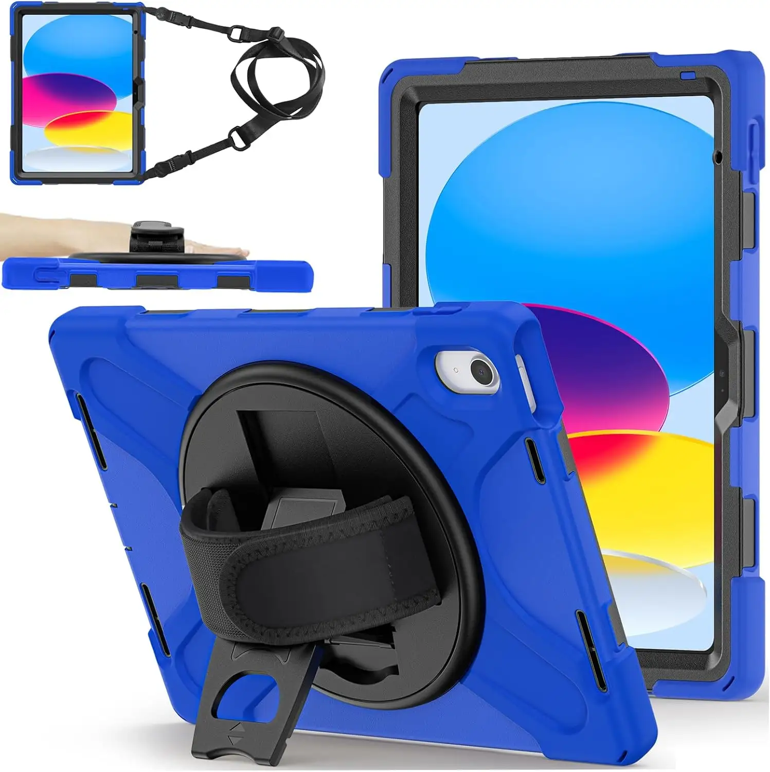 Shemax Tablet Case for iPad 10 Generation,Heavy Duty Shockproof Rugged Hybrid Hand Shoulder Strap Tablet Cover for ipad 10 gen